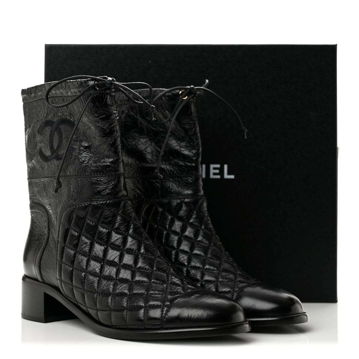 Chanel Crumpled Calfskin Quilted Cap Toe Short Boots 38 Black 11 of 11