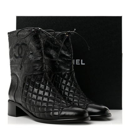 Chanel Crumpled Calfskin Quilted Cap Toe Short Boots 38 Black 11 of 11