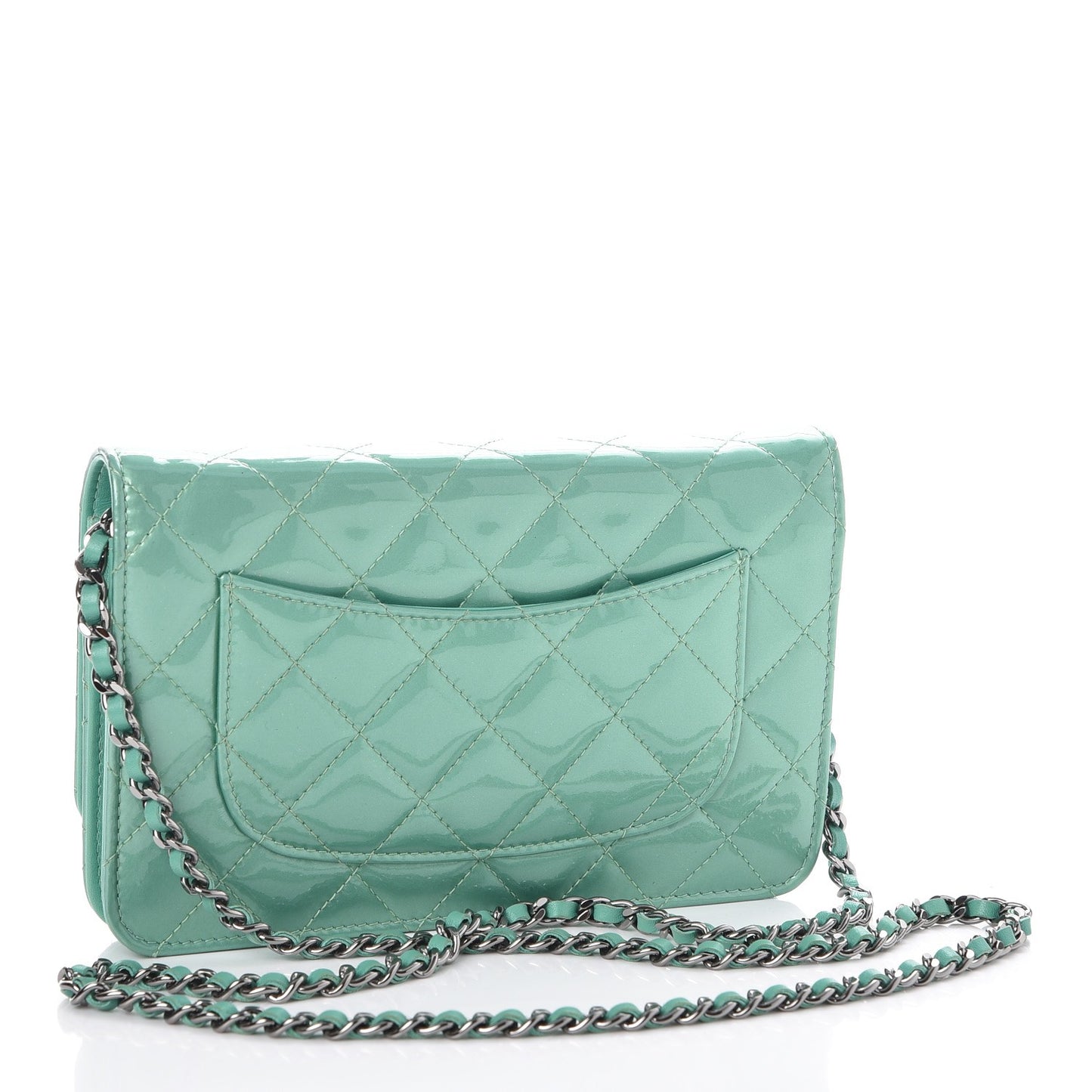 Patent Quilted Wallet On Chain WOC Green