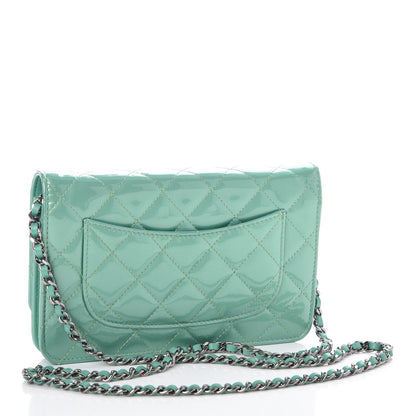 Chanel Patent Quilted Wallet On Chain WOC Green 3 of 12