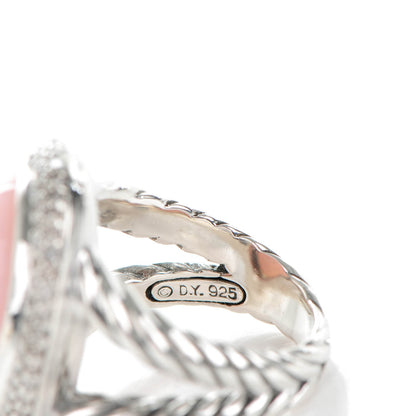 David Yurman Sterling Silver Pink Agate Diamond Signature Oval Ring 6 4 of 4