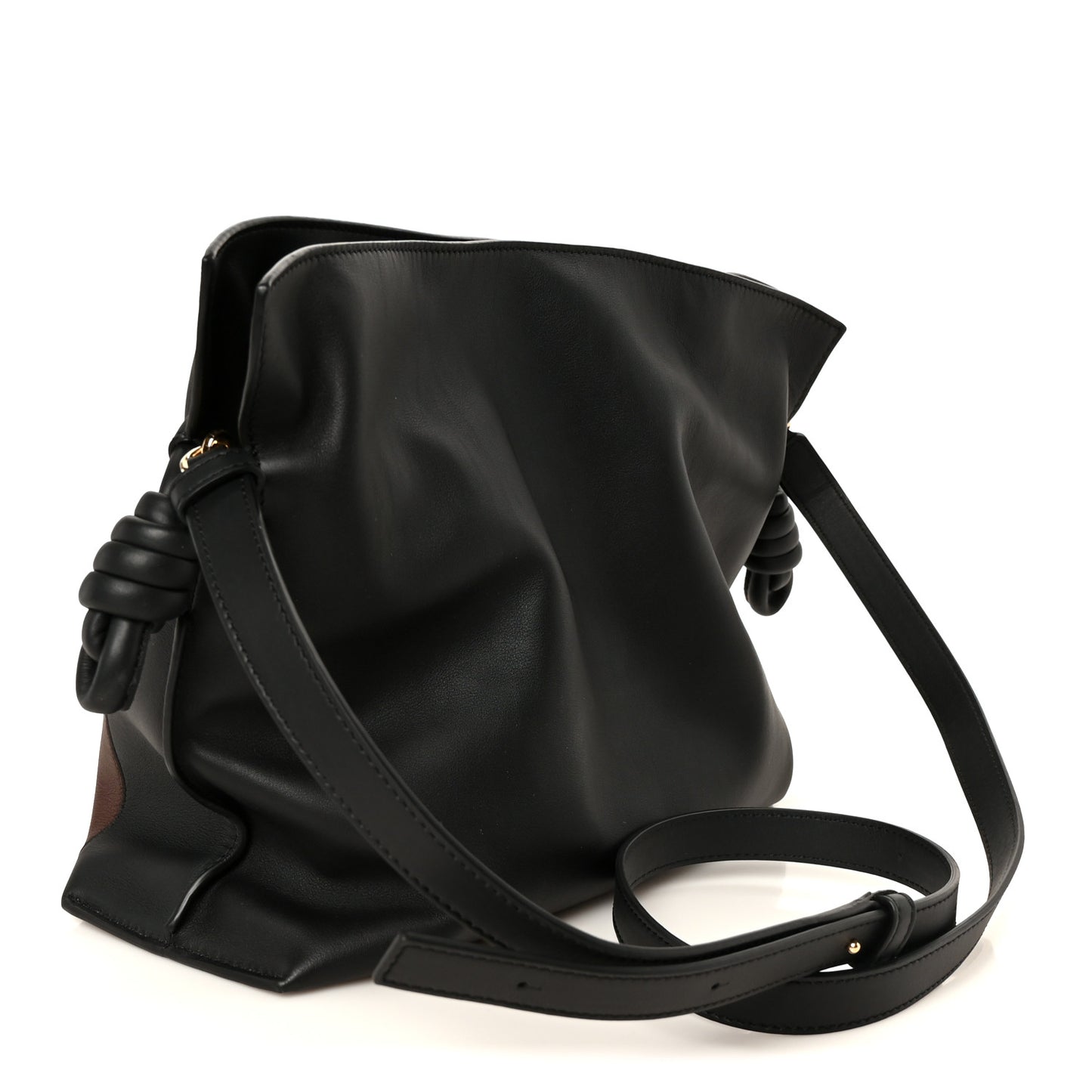 X ALBERS Nappa Calfskin Small Flamenco Knot Bag Black Burgundy