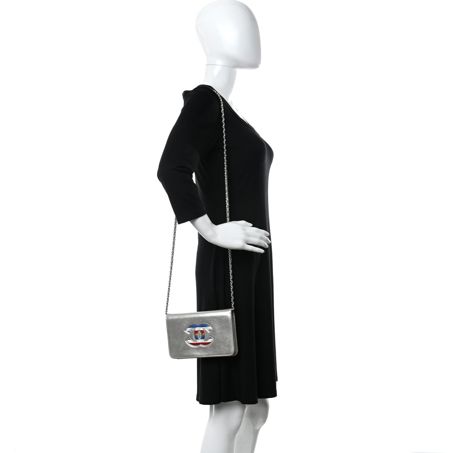 Metallic Lambskin Wallet on Chain WOC Silver