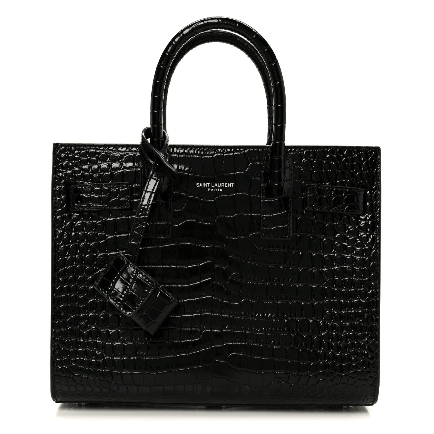 Calfskin Crocodile Embossed Nano Sac De Jour Black