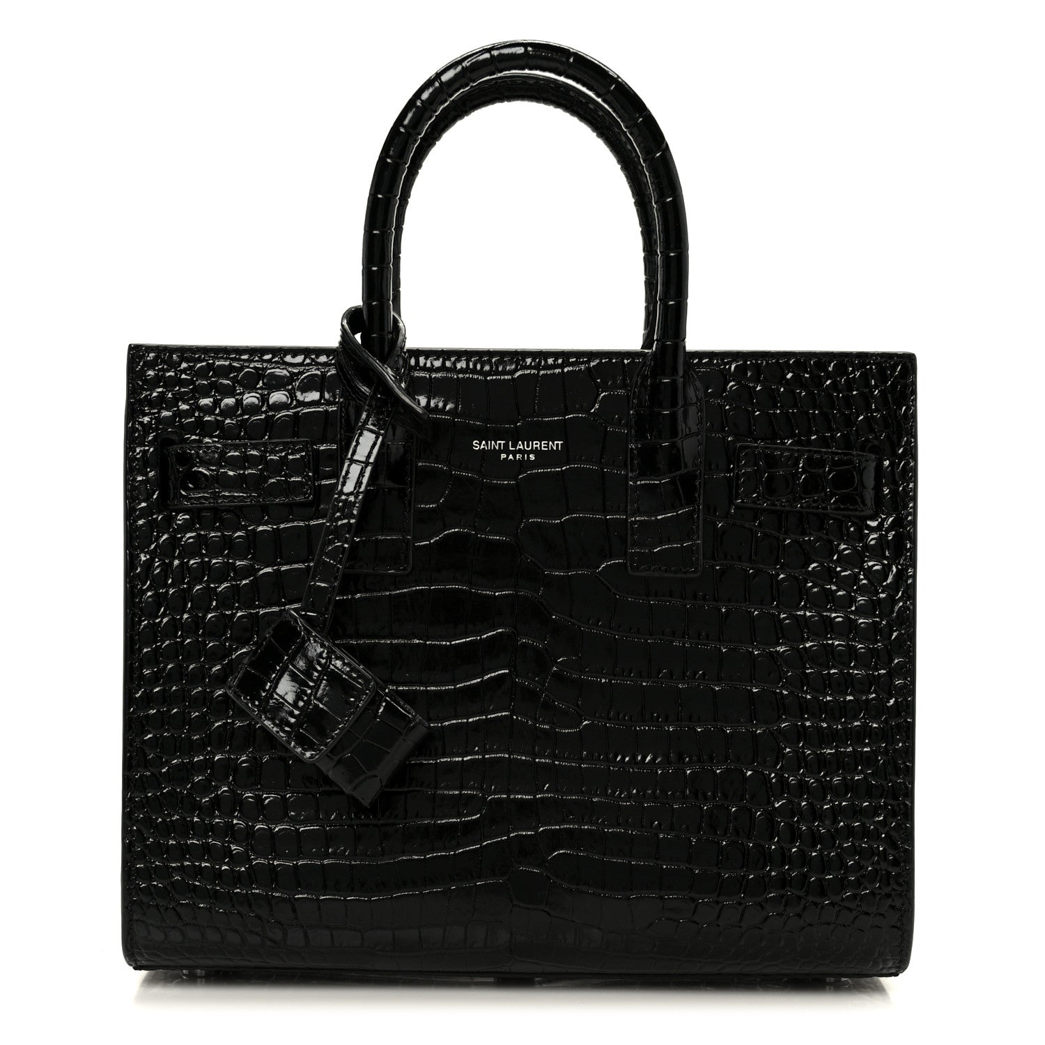 Saint Laurent Calfskin Crocodile Embossed Nano Sac De Jour Black 1 of 11