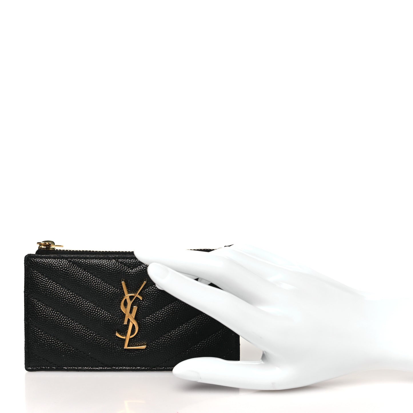 Grain De Poudre Matelasse Chevron Monogram Fragments Zippered Card Case Black