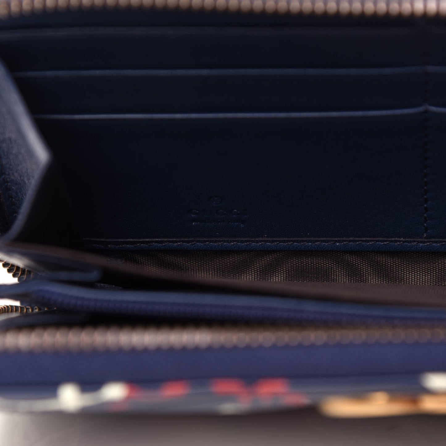Calfskin Matelasse GucciGhost GG Marmont Zip Around Wallet Blue Agata Hibiscus Red