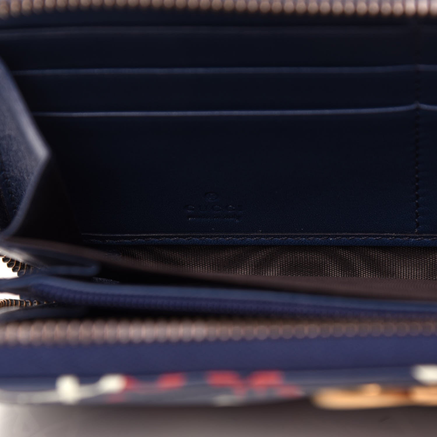 Gucci Calfskin Matelasse GucciGhost GG Marmont Zip Around Wallet Blue Agata Hibiscus Red 6 of 9
