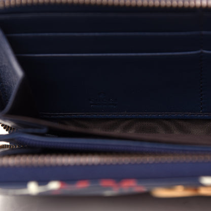 Gucci Calfskin Matelasse GucciGhost GG Marmont Zip Around Wallet Blue Agata Hibiscus Red 6 of 9