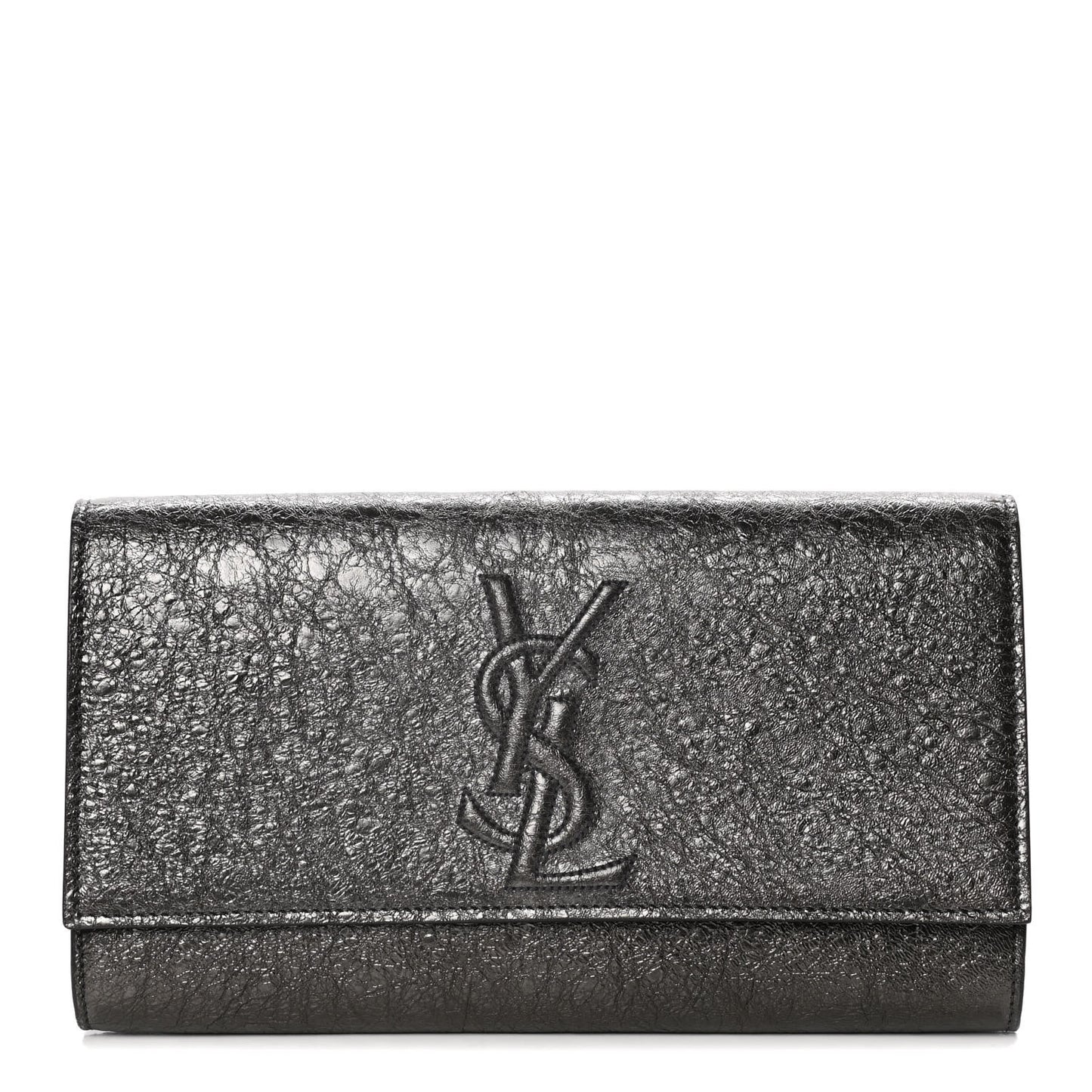 Metallic Textured Calfskin Large Belle De Jour Clutch Dark Silver