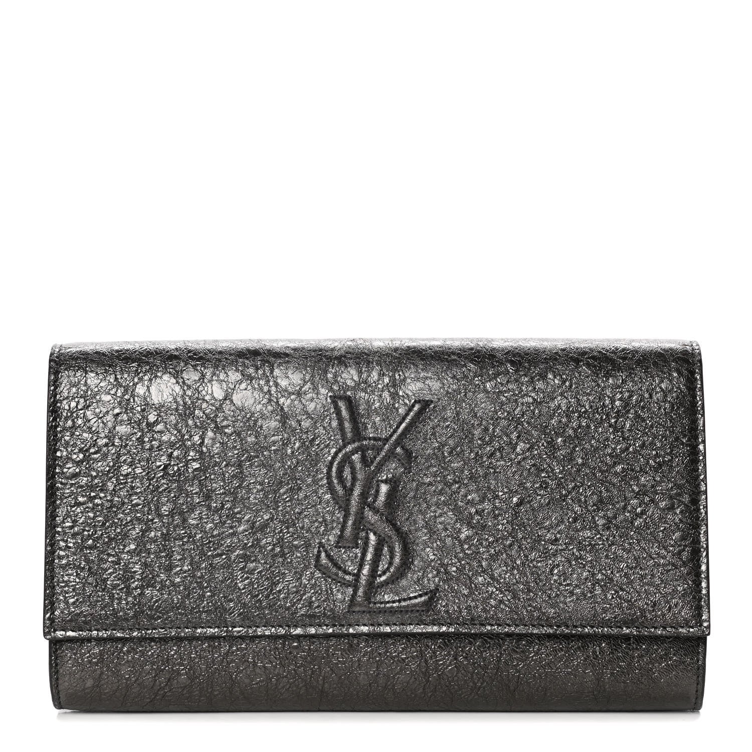 Saint Laurent Metallic Textured Calfskin Large Belle De Jour Clutch Dark Silver 1 of 12