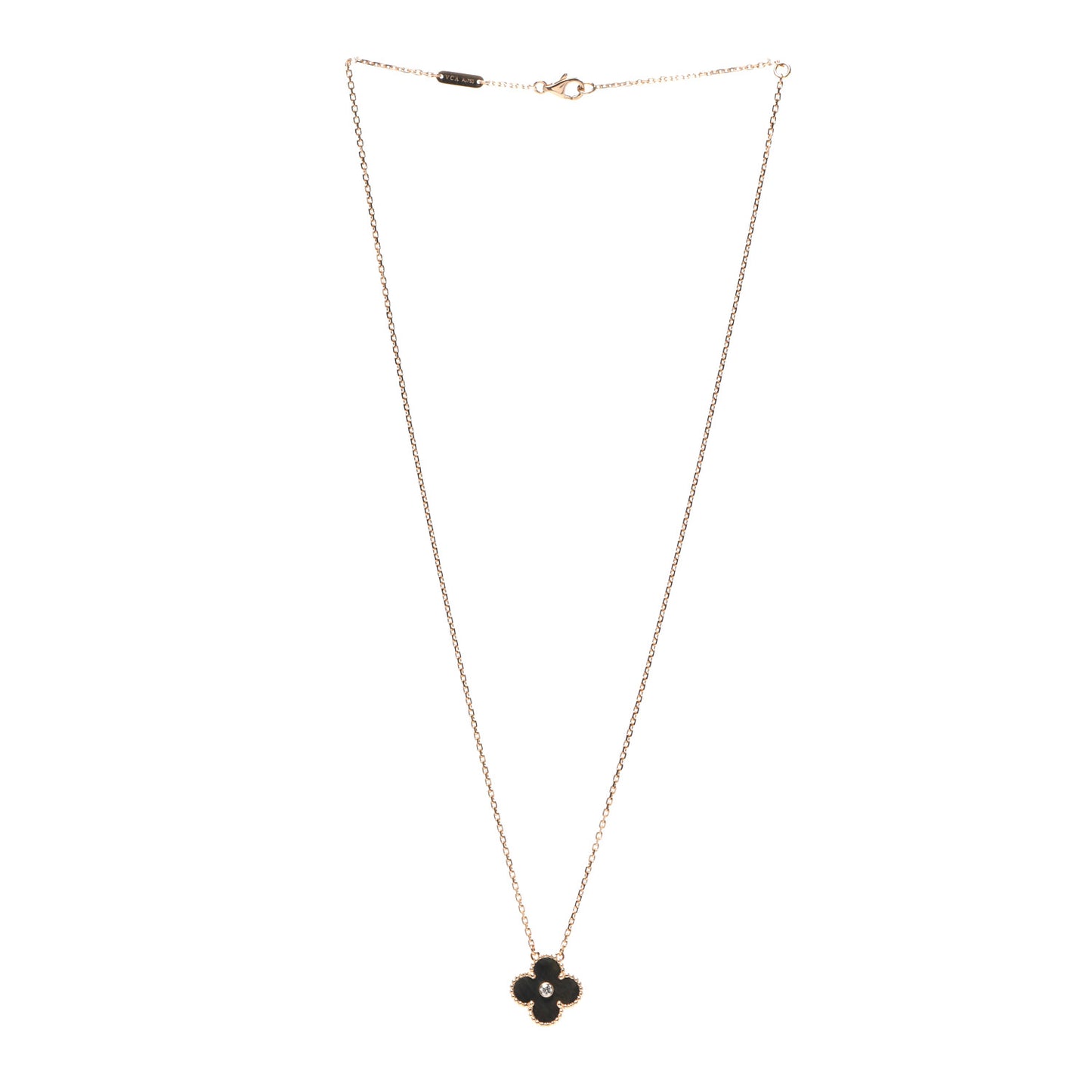 18K Rose Gold Diamond Grey Mother of Pearl Vintage Alhambra Pendant Necklace