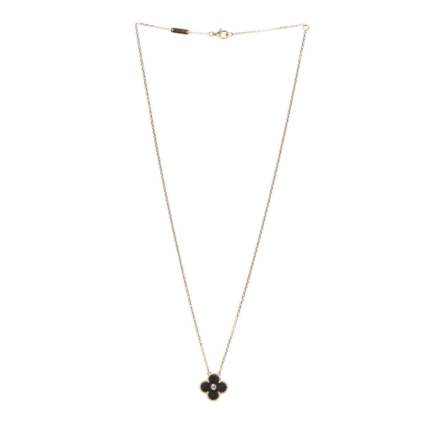 Van Cleef & Arpels 18K Rose Gold Diamond Grey Mother of Pearl Vintage Alhambra Pendant Necklace 3 of 8