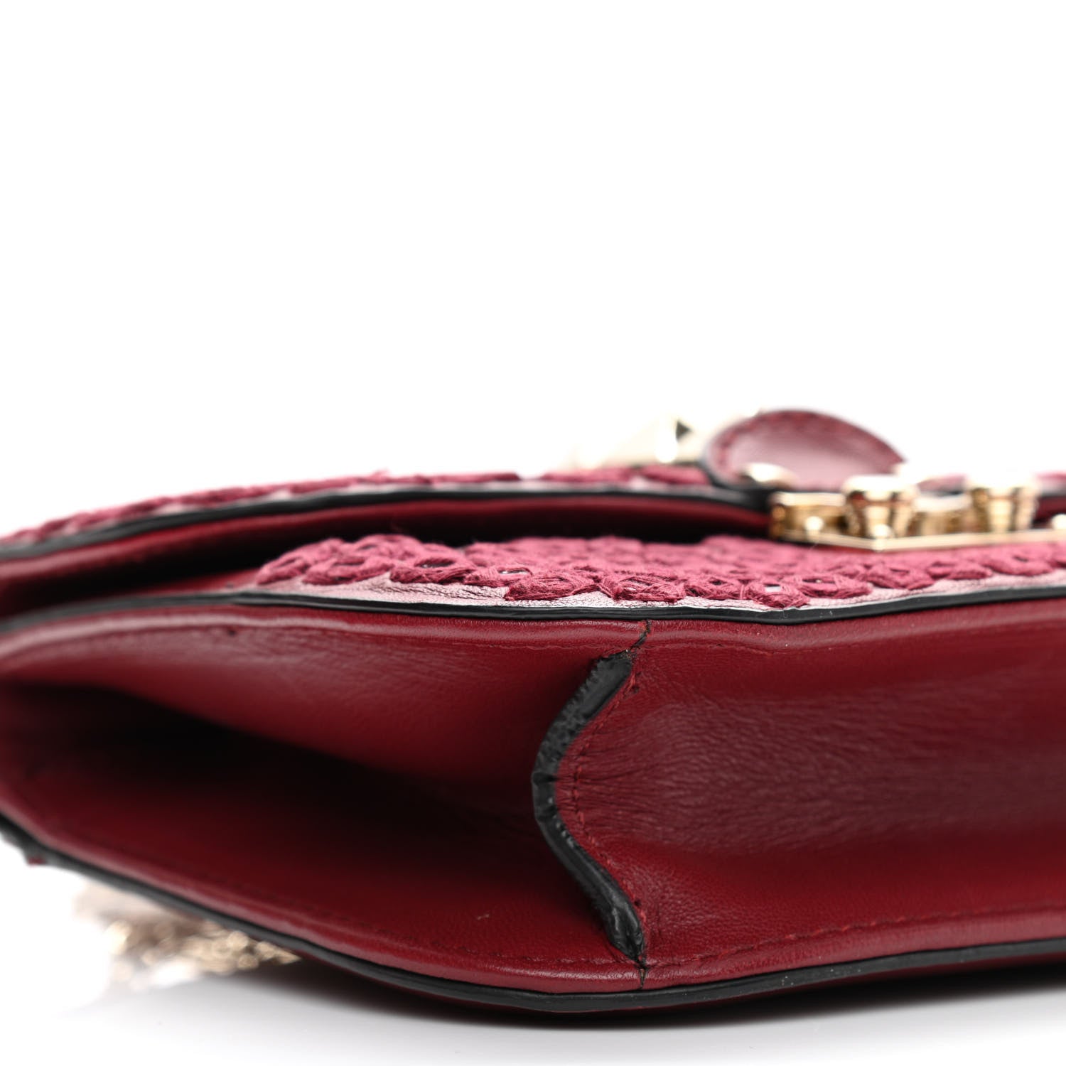 Valentino Garavani Vitello Embellished Small Glam Lock Rockstud Flap Dark Red 11 of 12