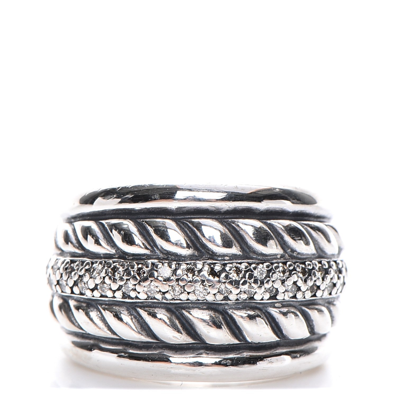 David Yurman Sterling Silver Diamond Cable Ring 50 5.5 1 of 4