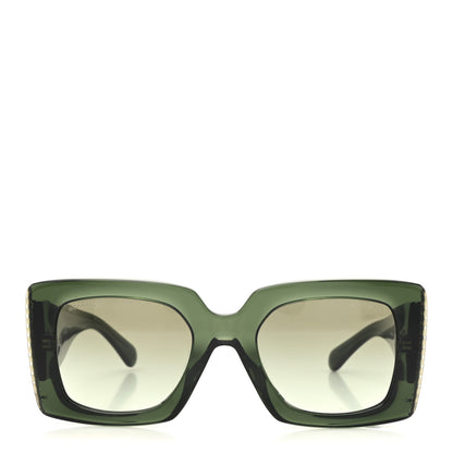 Chanel Acetate Pearl Rectangle Sunglasses 5480-H-A Dark Green 2 of 8