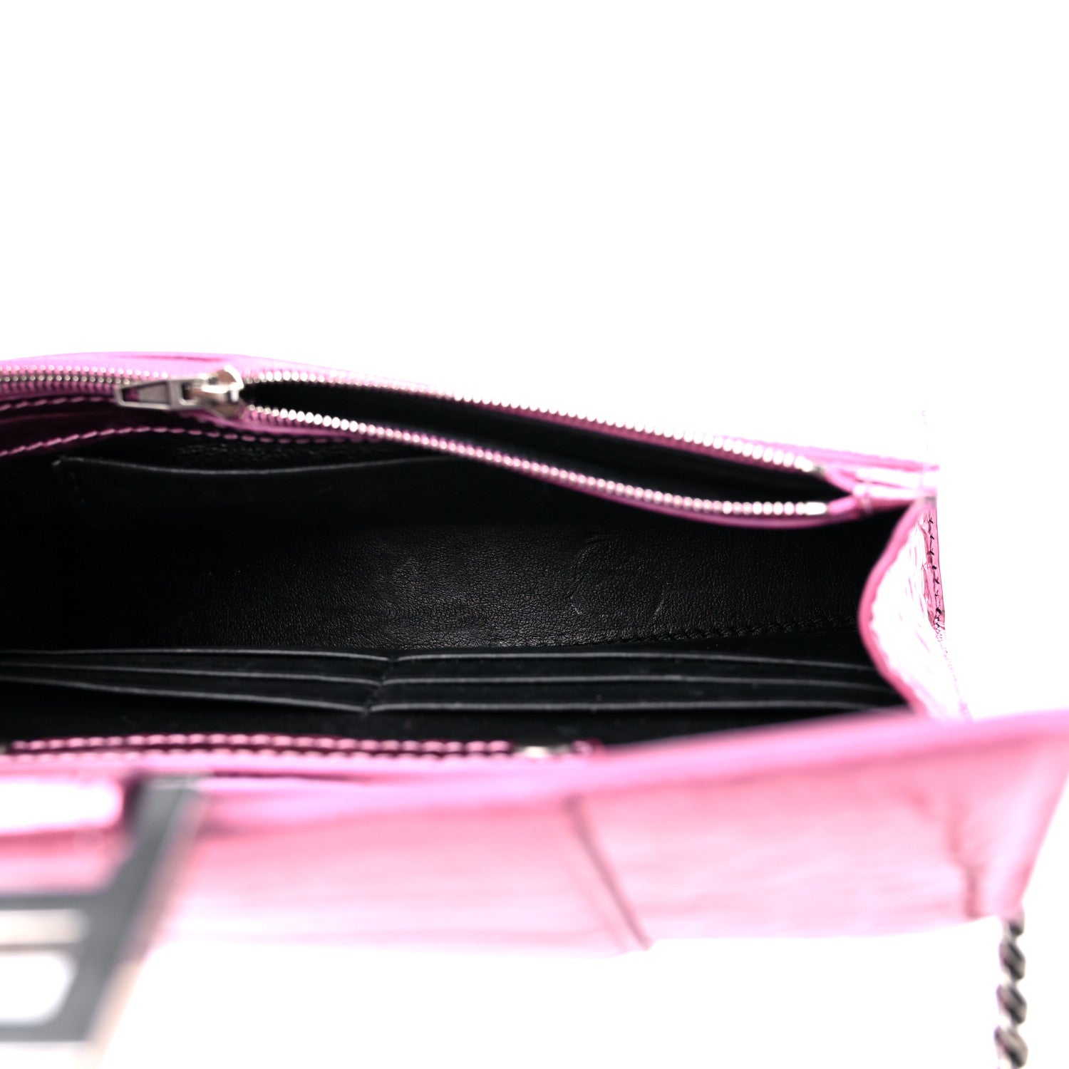 Balenciaga Metallic Shiny Calfskin Crocodile Embossed Hourglass Chain Bag Pink 5 of 13