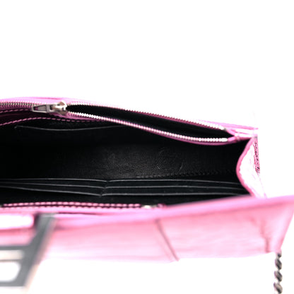 Balenciaga Metallic Shiny Calfskin Crocodile Embossed Hourglass Chain Bag Pink 5 of 13
