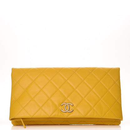Chanel Calfskin Quilted Greek Clutch Yellow 1 of 9