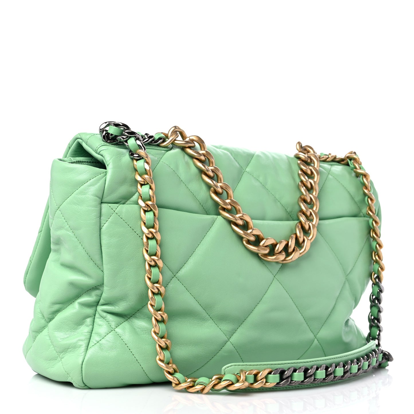Goatskin Quilted Maxi Chanel 19 Flap Green