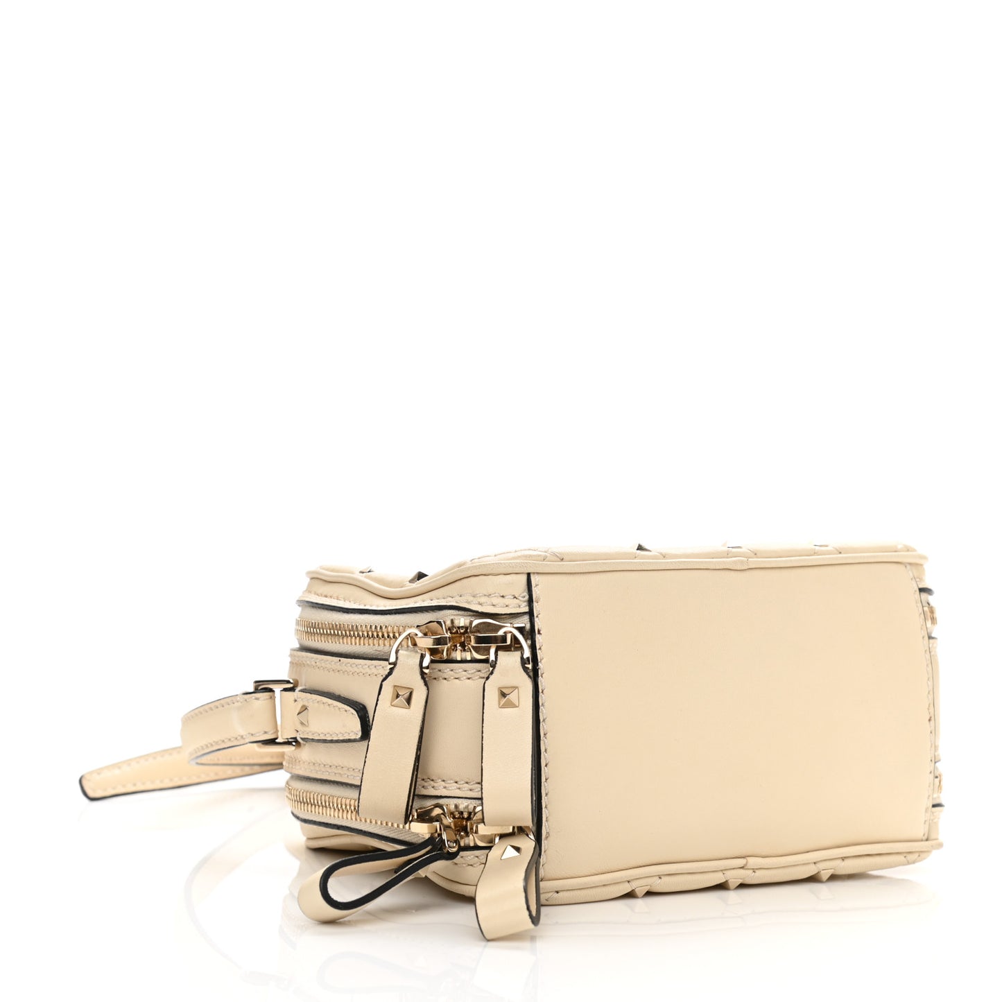 Nappa Rockstud Spike Double Zip Camera Crossbody Bag Light Ivory