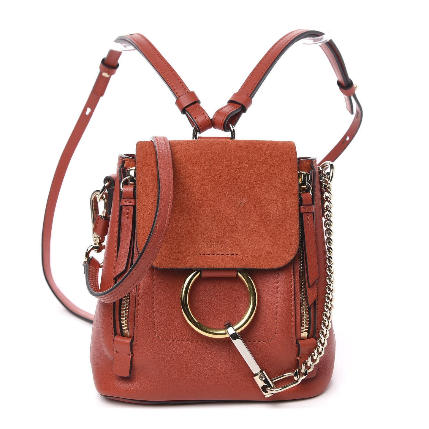 Suede Calfskin Mini Faye Backpack Earthy Red
