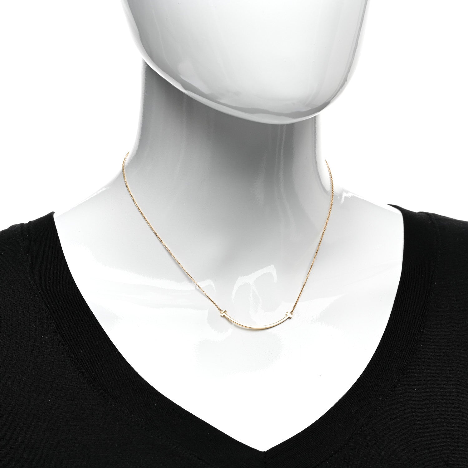 Tiffany 18K Yellow Gold Small T Smile Pendant Necklace 2 of 5