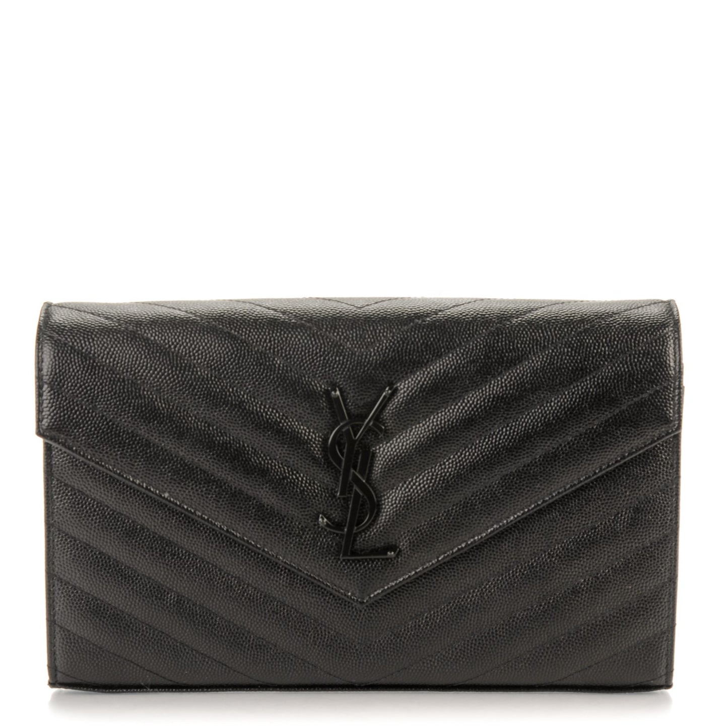 Grain De Poudre Matelasse Chevron Monogram Chain Wallet Black