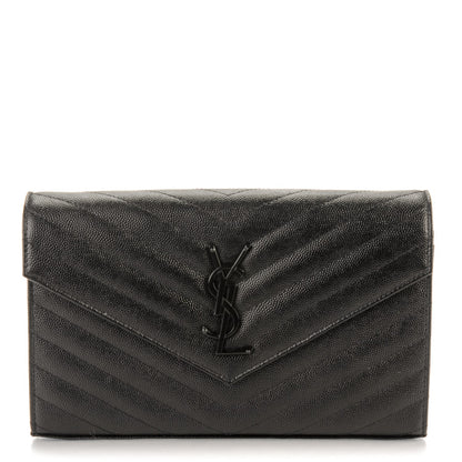 Saint Laurent Grain De Poudre Matelasse Chevron Monogram Chain Wallet Black 1 of 8