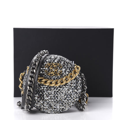 Chanel Sequin 19 Round Clutch With Chain Silver Black 11 of 11
