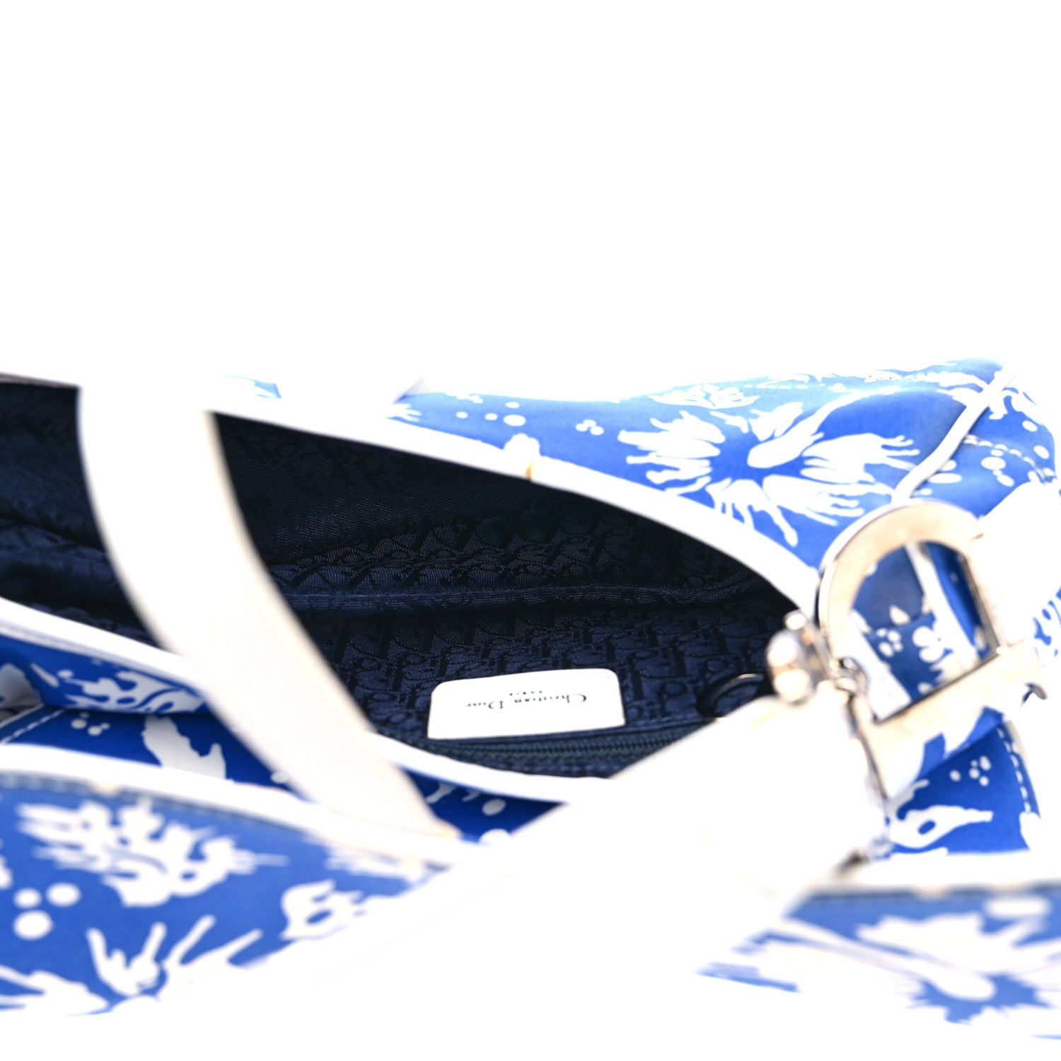 Christian Dior Canvas Hibiscus Surf Chick Saddle Bag Blue White