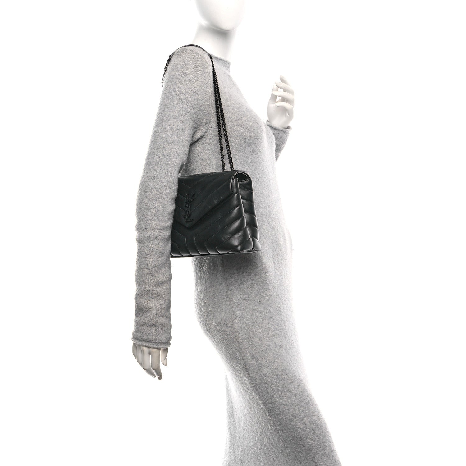 Saint Laurent Calfskin Y Quilted Monogram Monochrome Small Loulou Chain Satchel Black 2 of 11