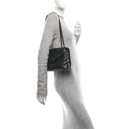 Saint Laurent Calfskin Y Quilted Monogram Monochrome Small Loulou Chain Satchel Black 2 of 11