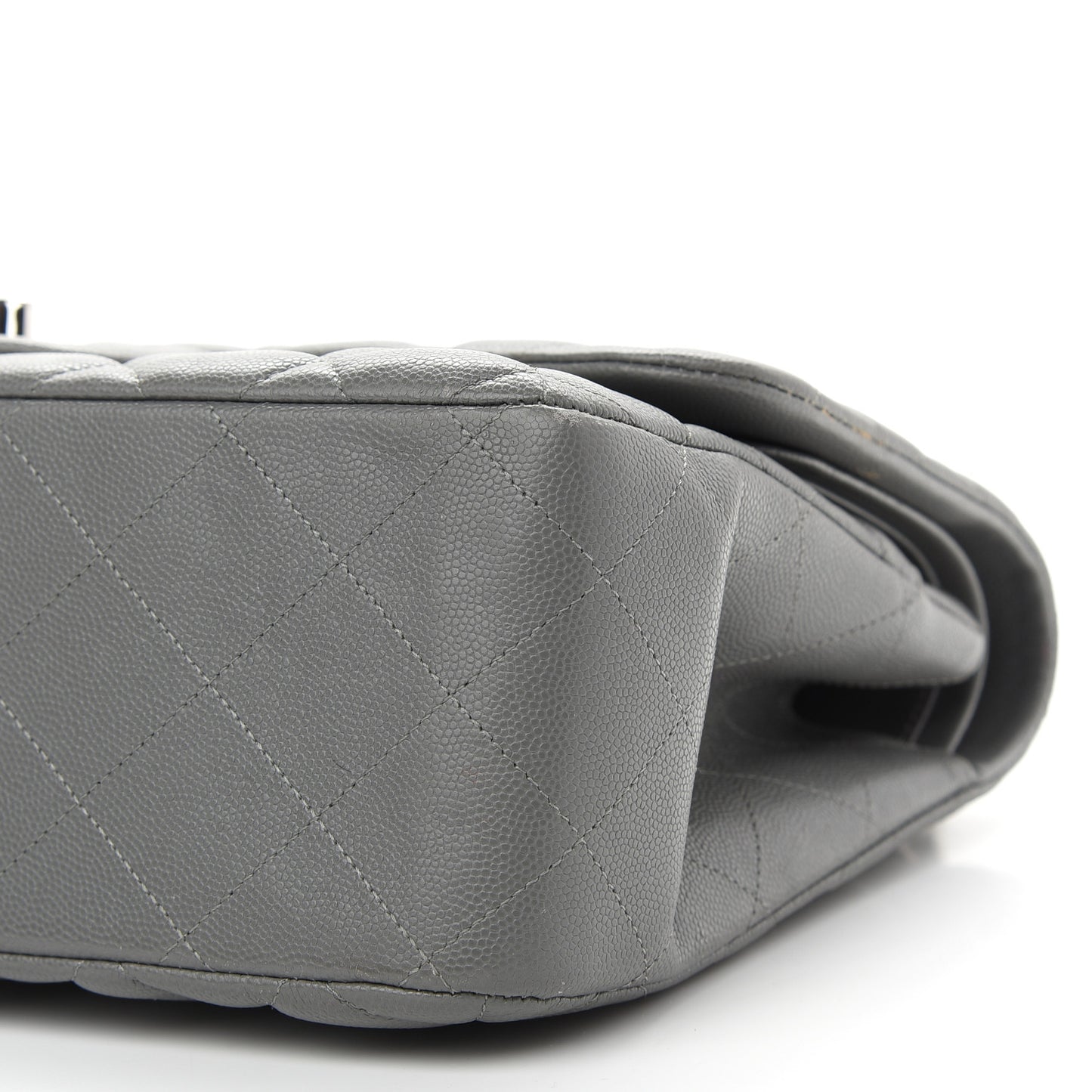 Caviar Quilted Jumbo Double Flap Grey