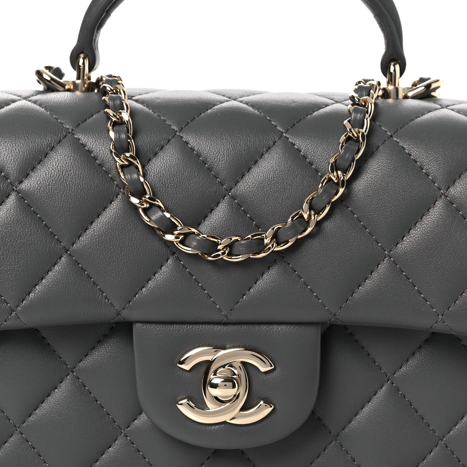 Chanel Lambskin Quilted Mini Top Handle Rectangular Flap Dark Grey 8 of 13