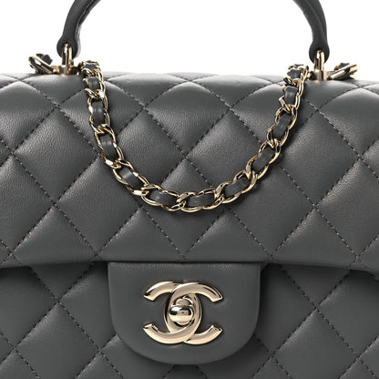 Chanel Lambskin Quilted Mini Top Handle Rectangular Flap Dark Grey 8 of 13