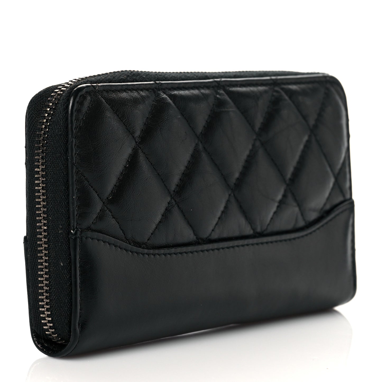 Aged Calfskin Quilted Small Gabrielle Zip Around Wallet Black