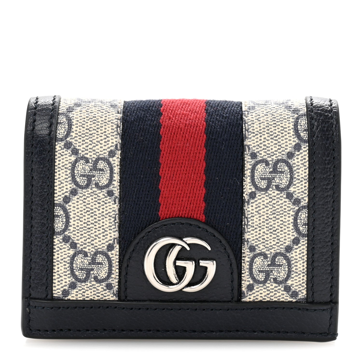 Gucci GG Supreme Monogram Textured Dollar Calfskin Web Ophidia Card Case Beige Blue 1 of 9