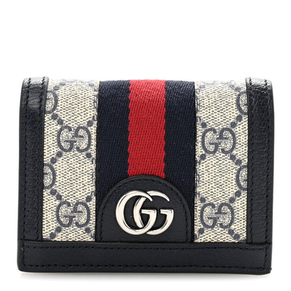Gucci GG Supreme Monogram Textured Dollar Calfskin Web Ophidia Card Case Beige Blue 1 of 9