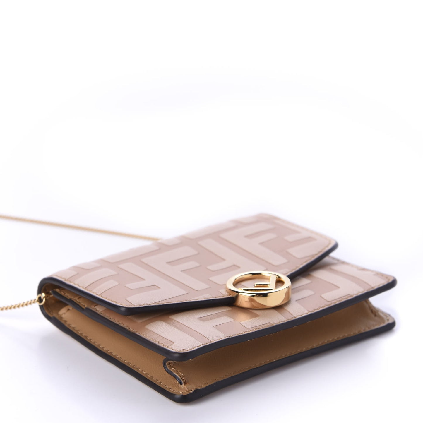 Vitello Termolagoon F is Fendi FF 1974 Embossed Geometric Flap Wallet On Chain Miele Scuro