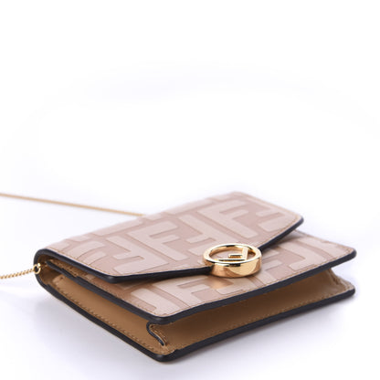 Fendi Vitello Termolagoon F is Fendi FF 1974 Embossed Geometric Flap Wallet On Chain Miele Scuro 4 of 10