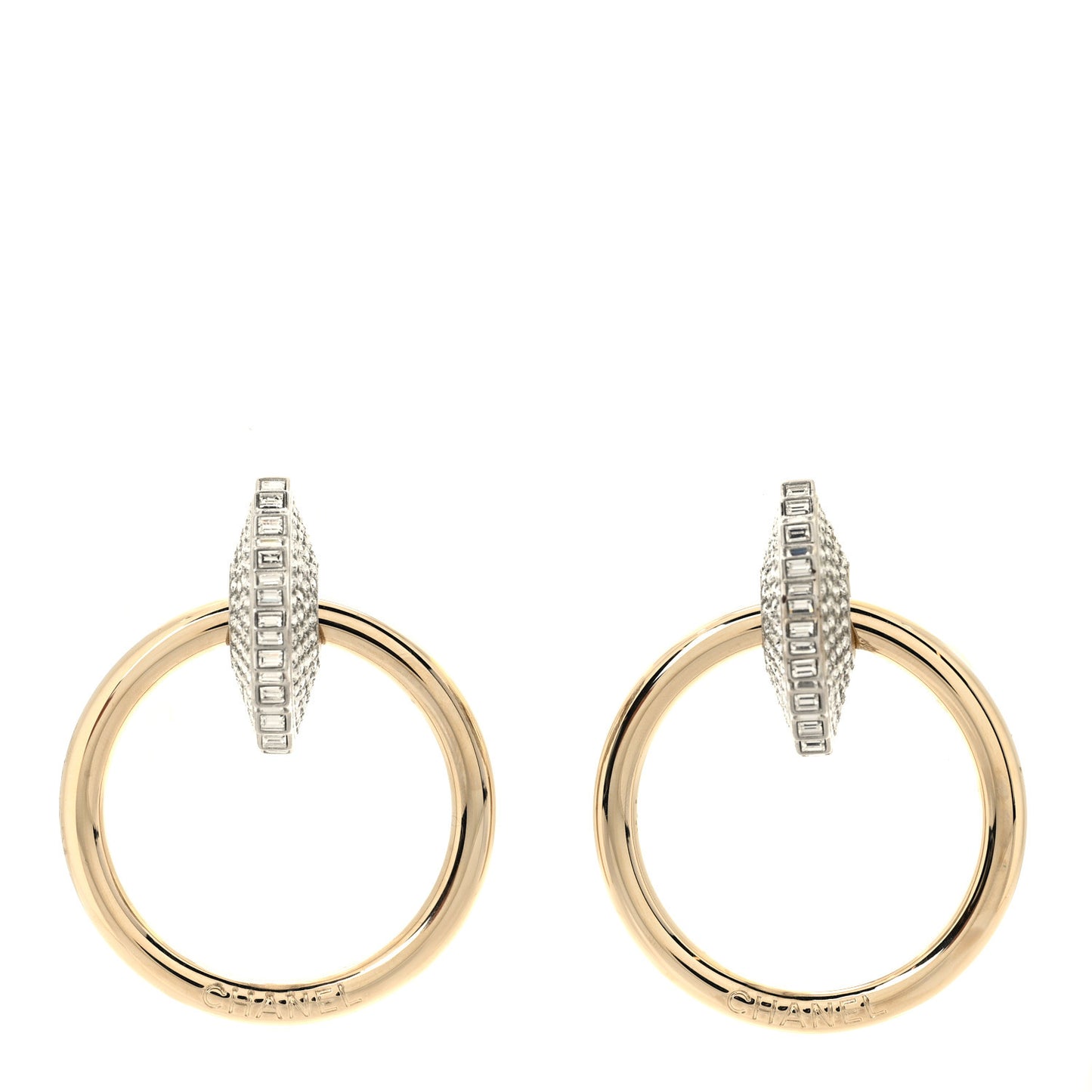 Baguette Crystal Hoop Clip On Earrings Gold