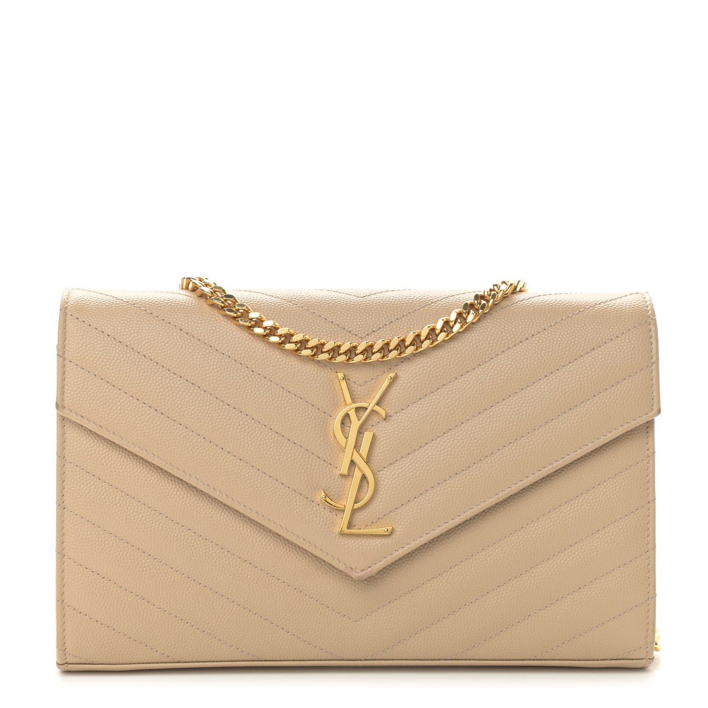 Grain De Poudre Matelasse Chevron Monogram Chain Wallet Nude Powder