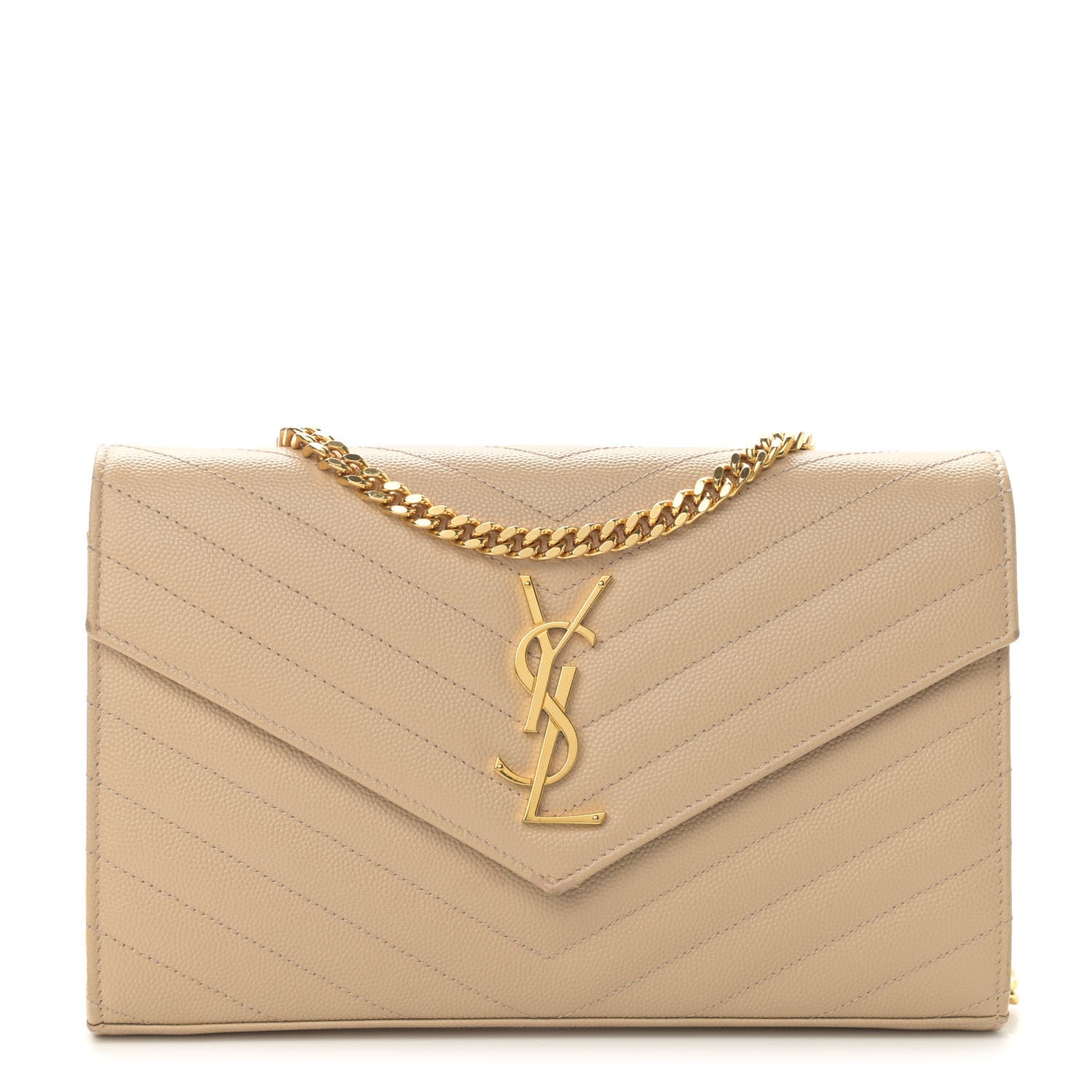 Saint Laurent Grain De Poudre Matelasse Chevron Monogram Chain Wallet Nude Powder 1 of 10
