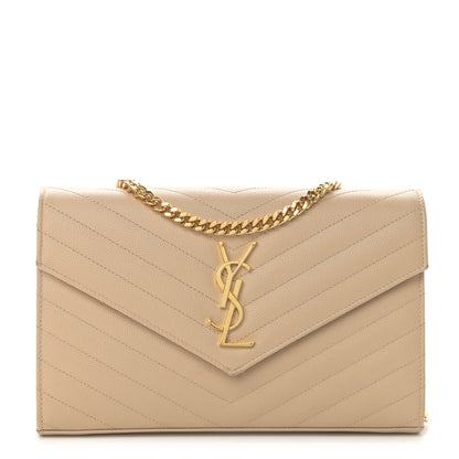 Saint Laurent Grain De Poudre Matelasse Chevron Monogram Chain Wallet Nude Powder 1 of 10
