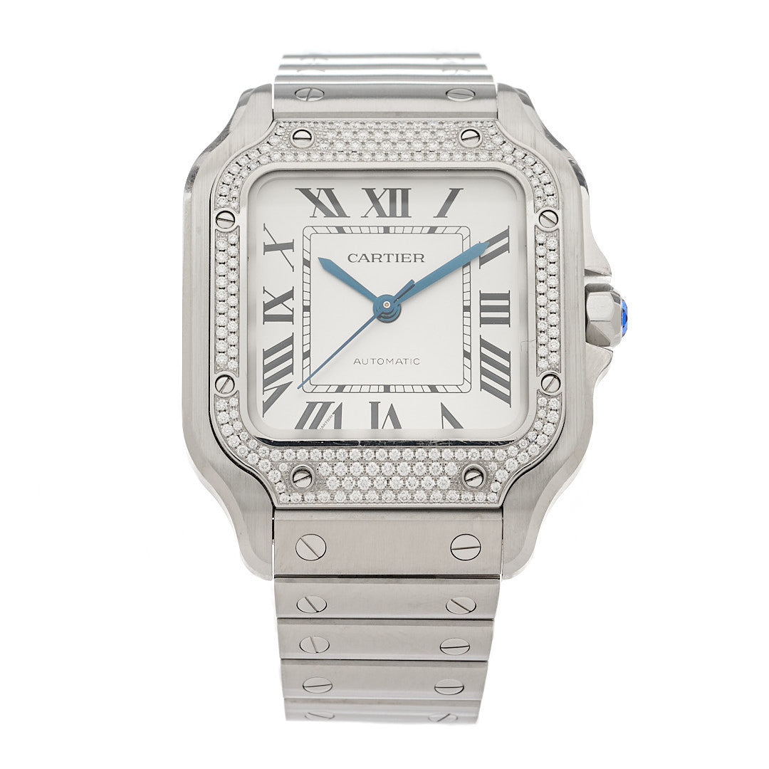 Stainless Steel Diamond Bezel 35mm Santos de Cartier Automatic Watch