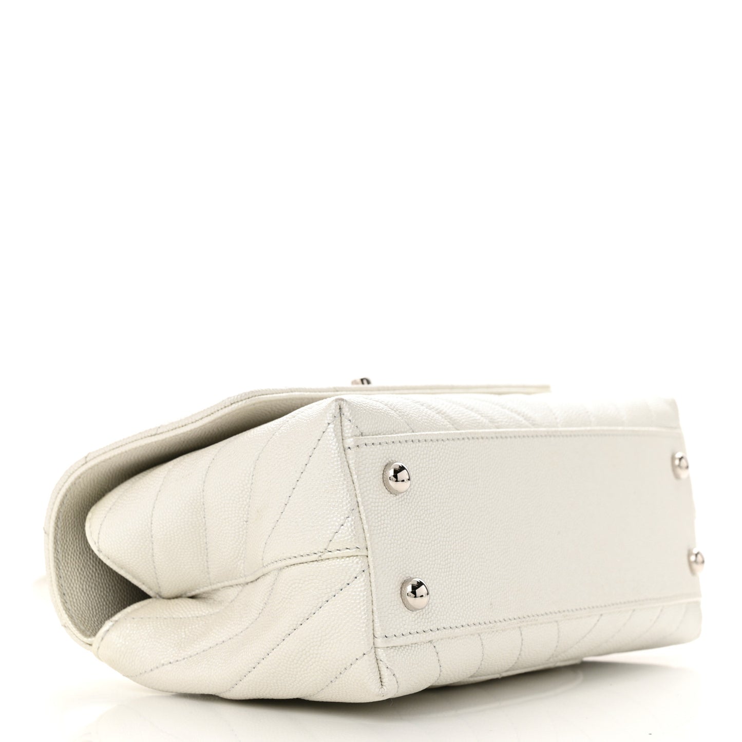 Iridescent Caviar Chevron Quilted Mini Coco Handle Flap White