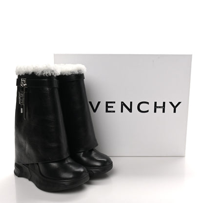 Givenchy Crinkled Calfskin Shearling Shark Lock Biker Ankle Boots 39 Black Natural 8 of 8