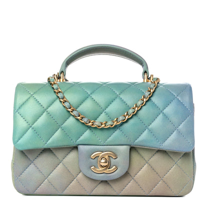 Chanel Lambskin Quilted Ombre Mini Top Handle Rectangular Flap Blue Green 1 of 13