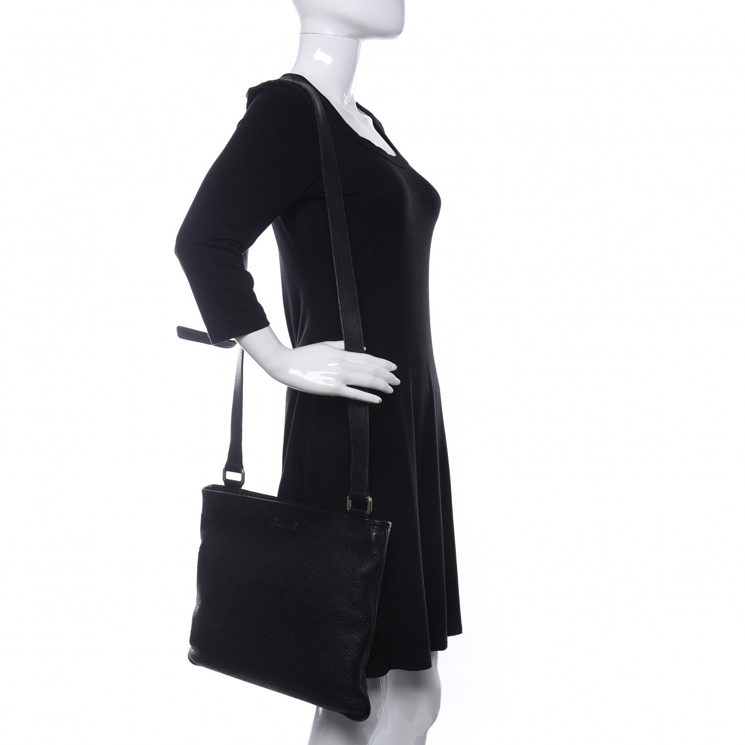 Gucci Guccissima Medium Flat Messenger Bag Black 2 of 10